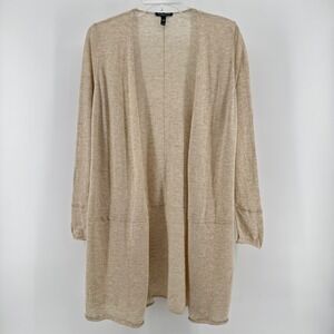 EILEEN FISHER Beige Wool Blend Long Sleeve Open Front Cardigan Sweater Petite M